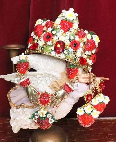 SOLD! 5348 Alta Moda Strawberry Crystal Flowers Headband Crown