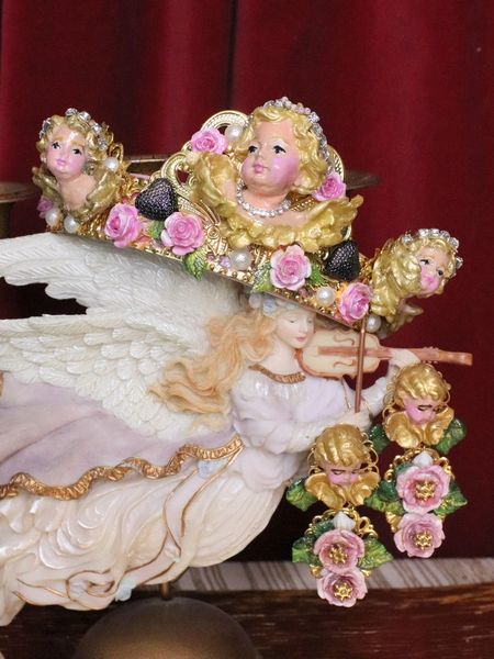 SOLD! 5349 Alta Moda Vivid Chubby Cherubs Angels Hand Painted Pink Headband Crown