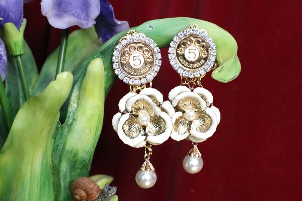 SOLD! 5358 Madam Coco Coin Number 5 Gold Flower Elegant Studs Earrings