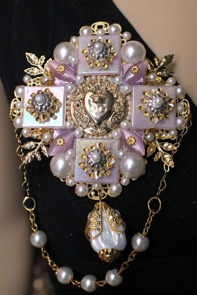 5363 Re-purposed DG Button Baroque Lilac Iridescent Huge Brooch