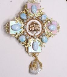 SOLD! 5367 Baroque Lilac Genuine Caribbean Larimar Quartz Iridescent Huge Brooch