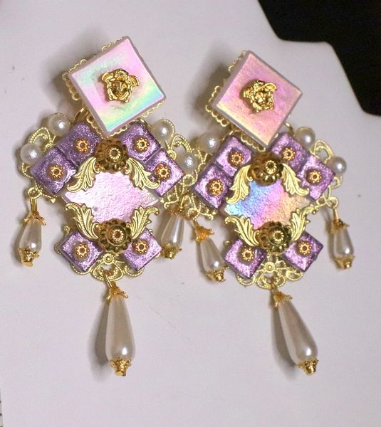 SOLD! 5372 Show-stopper Iridescent Baroque Pearl Lilac Elegant Studs Earrings