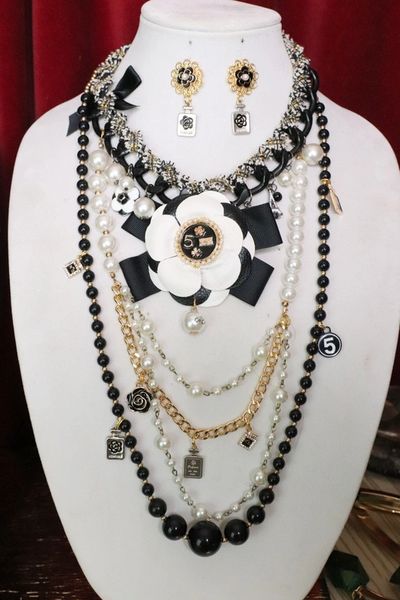 SOLD! 5391 Set Of Madam Coco Number 5 Bow Necklace+ Earrings