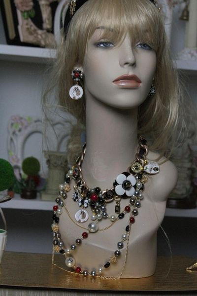 SOLD! 667 SET Byzantine Coco Irregular Shape Chain Pearl Runway Enamel Lady Fashion Statement Necklace