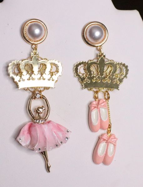 SOLD! 5411 Pink Ballerina Crystal Irregular Crown Studs Earrings