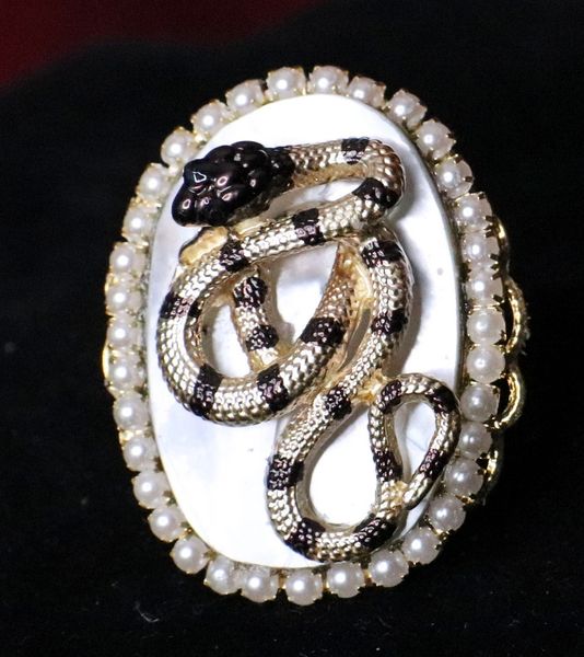SOLD! 5413 Genuine Huge Mother OF Pearls Snake Cocktail Adjustable Ring