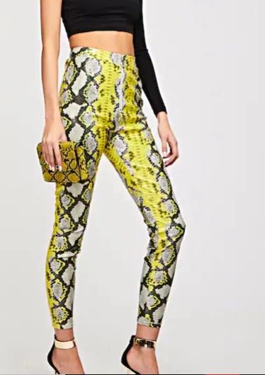 5431 Runway Trendy PU Leather Snake Bright Print Pants US4