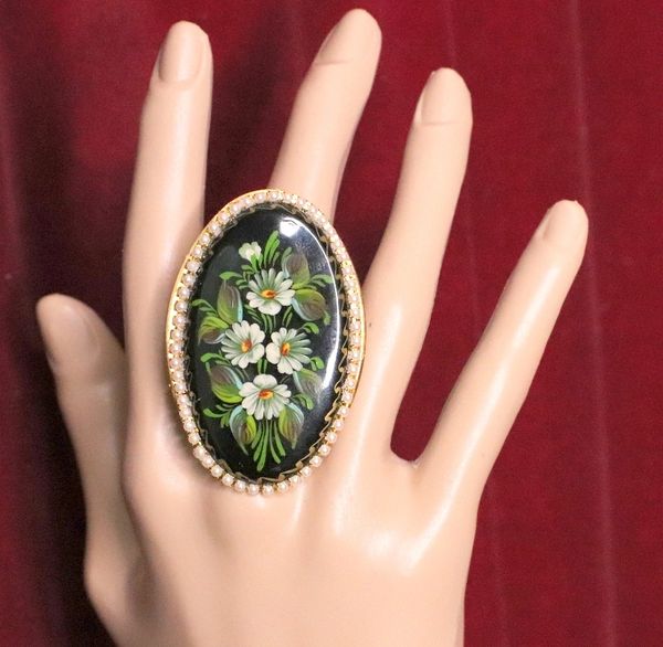 5453 Hand Painted Russian Style "Jewelry Box" Cocktail Adjustable Ring