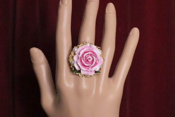 SOLD! 5454 Hand Painted Rose Runway Cocktail Adjustable Ring