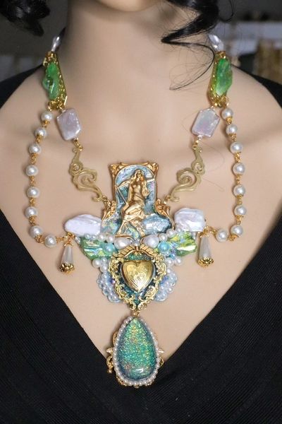 SOLD! 5459 Set Of Mermaid Genuine Triplet Australian Opal Biwa Pearl Tourmaline Gemstones Necklace+ Earrings