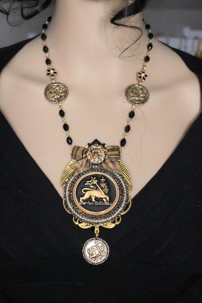 SOLD! 5459 Set Of Baroque Vintage Style Lion Bow Necklace+ Earrings