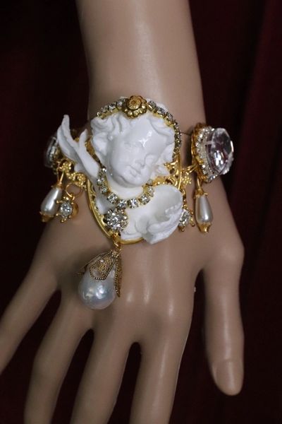 SOLD! 5502 Baroque Chubby White Cherub Roman Column Massive Bracelet
