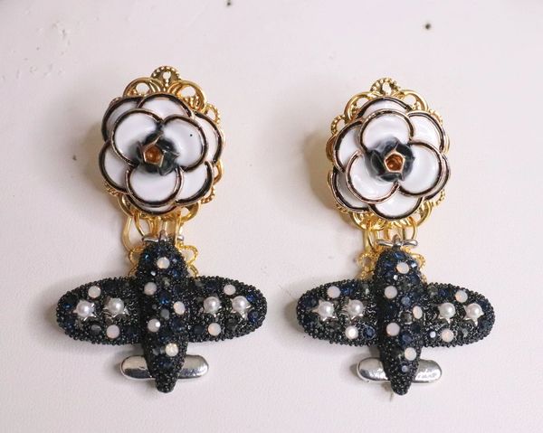 SOLD! 5507 Madame Coco Airplane Camellia Top Earrings Studs