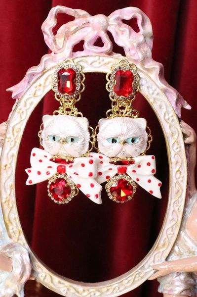 SOLD! 5527 Runway Baroque Enamel Bow Polka Dot Cat Crown Simple Earrings