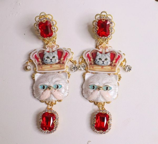 SOLD! 5528 Runway Baroque Enamel Double Cat Crown Simple Earrings
