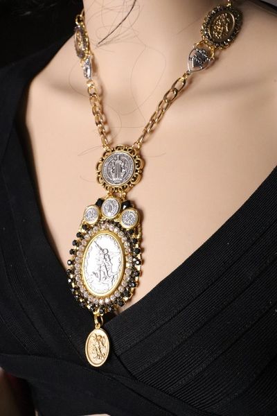 SOLD! 5543 St. Michael Antique Style Massive Pendant Necklace