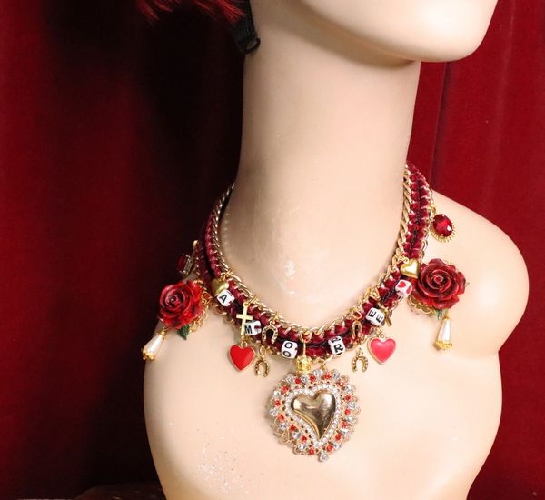 SOLD! 5572 Baroque Amore Hearts Elegant Choker Roses Necklace