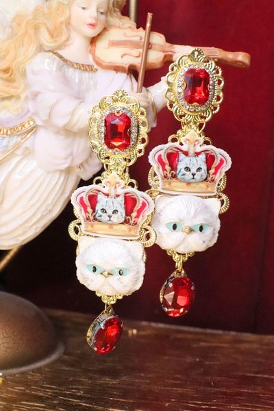 5570 Runway Baroque Enamel Double Cat Crown Simple Earrings