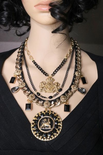SOLD! 5584 Set Of Baroque Multi Layered Lions Necklace+ Earrings