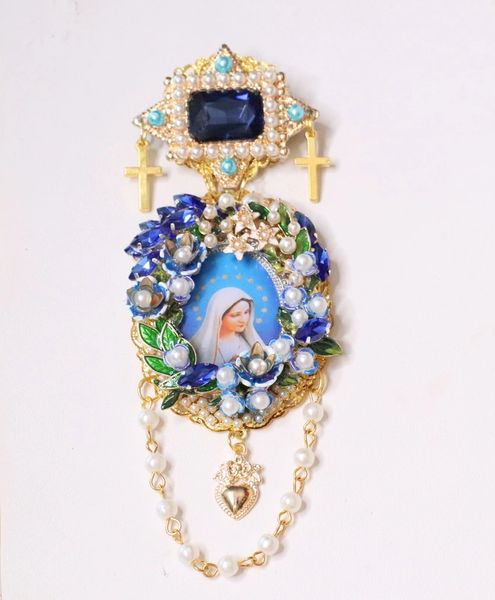 SOLD! 5588 Madonna Virgin Mary Blue Cameo Massive Brooch