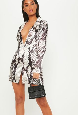 5601 Trendy Snake Print Designer Long Satin Blazer