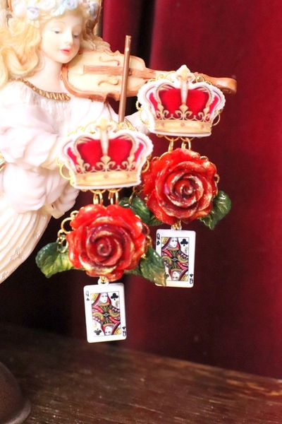 SOLD! 5611 Runway 2019 Red Rose Queen Of Hearts Statement Earrings