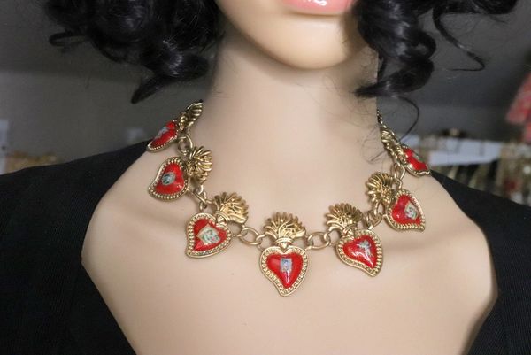 SOLD! 5650 Hand Painted Sacred Hearts Cherubs Elegant Choker Necklace