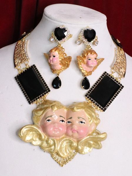 SOLD! 5677 Baroque Cherub Angel Lovers Massive Necklace