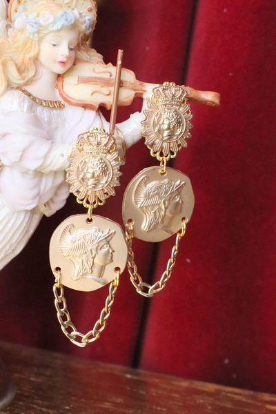 5685 Roman Coin Baroque Chained Statement Earrings