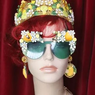 SOLD! 5688 Baroque Sicilian Lemon Fruit Green Length Embellished Sunglasses