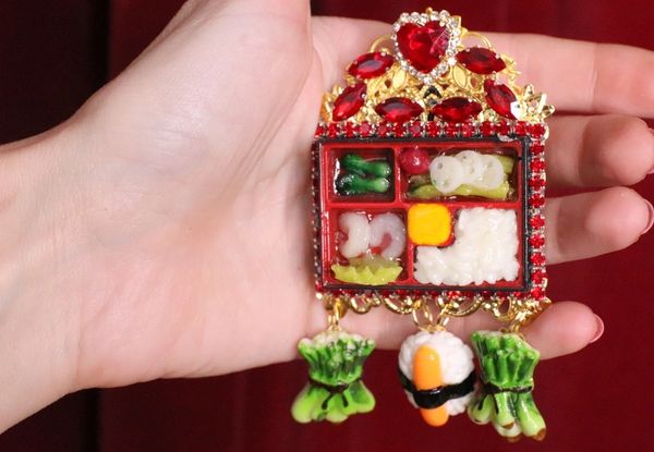 SOLD! 5713 Hand Painted Unusual Asian Sushi Huge Massive Brooch