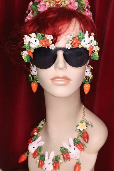 5717 Baroque Hand Painted Adorable Bunnies Carrots Embellished Sunglasses