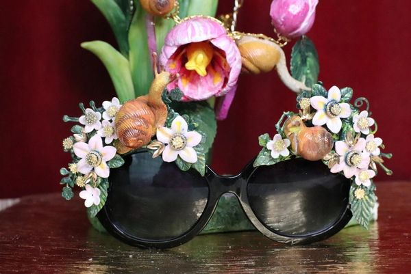 SOLD! 5742 Baroque Hand Painted Adorable 3D Effect Snails Flowers Embellished Sunglasses