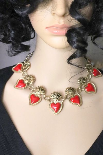 SOLD! 5879 Hand Painted Baroque Sacred Heart Elegant Choker Necklace
