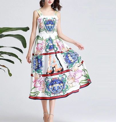 5896 Runway 2019 Baroque Floral Print Midi Dress SIZE M
