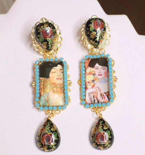 SOLD! 5902 Gustav Klimt Irregular Cameo Aqua Earrings
