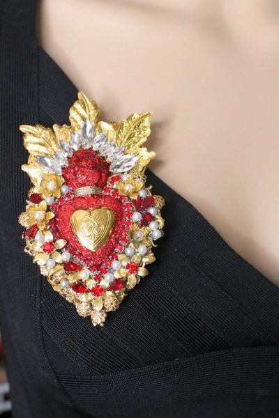 SOLD! 5903 Baroque Sacred Heart Glitter Brooch
