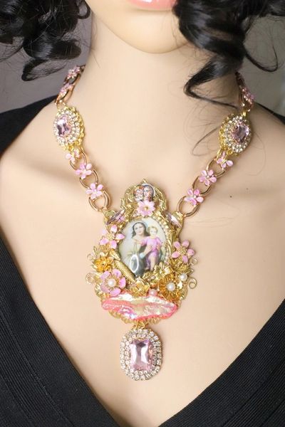 SOLD! 5908 Virgin Mary Vintage Style Druzy Opal Massive Pendant Necklace