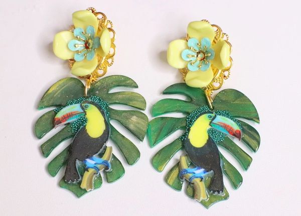 SOLD! 5969 Baroque Palm Leaf Toucan Earrings