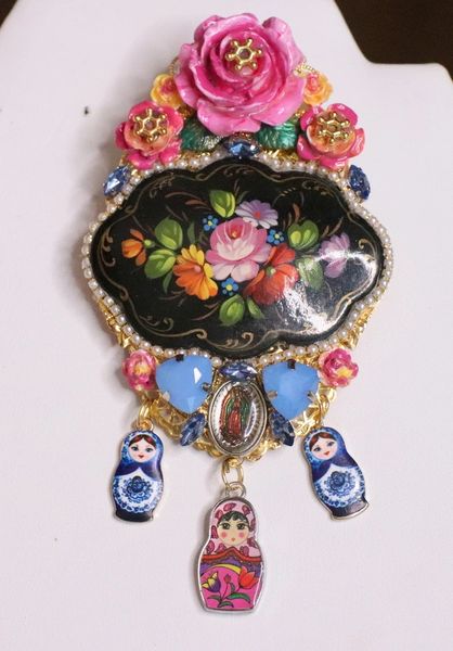 SOLD! 5973 Baroque Russian Jewelrybox Style Matryoshka Hand Painted Massive Classic Brooch