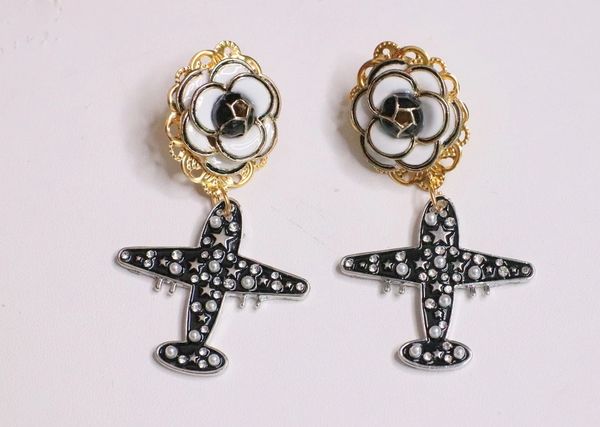 SOLD! 5984 Camellia Madame Coco Airplane Earrings