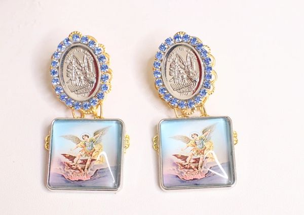 SOLD! 5986 Cameo Coin Saint Michael Earrings