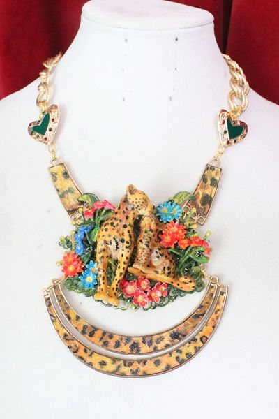 SOLD! 6004 3D Effect Art Jewelry Leopard Mom's Love Massive Necklace