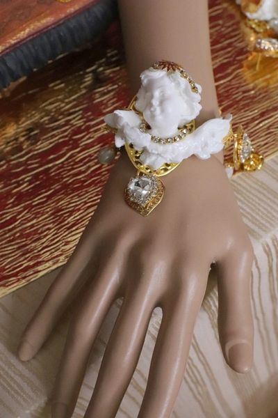 SOLD! 6034 Baroque Chubby White Cherub Clear Crytal Massive Bracelet