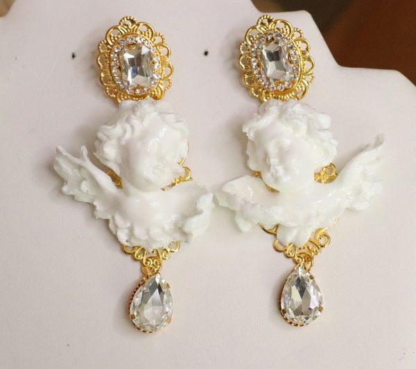 SOLD! 6035 Baroque Large White Chubby Cherubs Angels Earrings