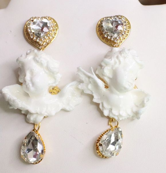 SOLD! 6036 Baroque Small Heart White Chubby Cherubs Angels Earrings