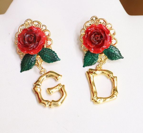 SOLD! 6040 Baroque Hand Painted Roses Letters Elegant Earrings