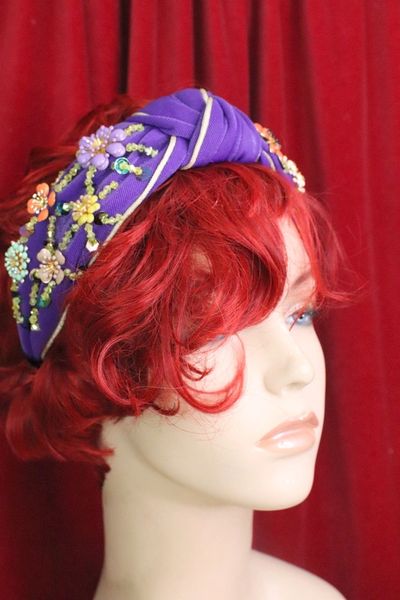 6047 Baroque Flower Beaded Knot Purple Elegant Headband
