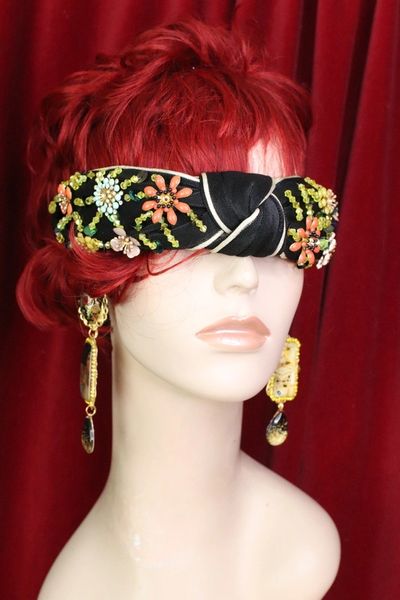 SOLD! 6048 Baroque Flower Beaded Knot Black Elegant Headband