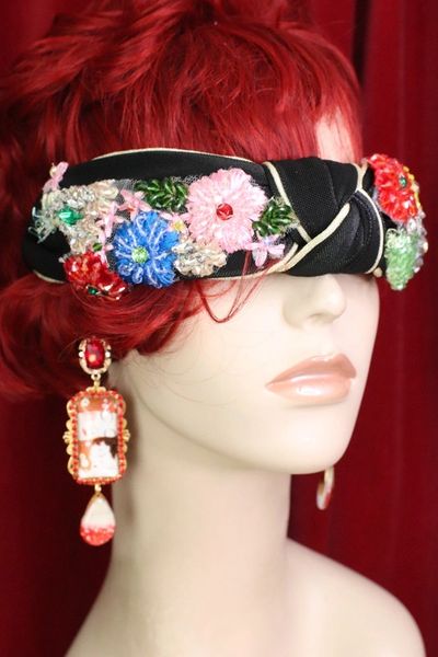 SOLD! 6049 Baroque Flower Beaded Knot Black Elegant Headband